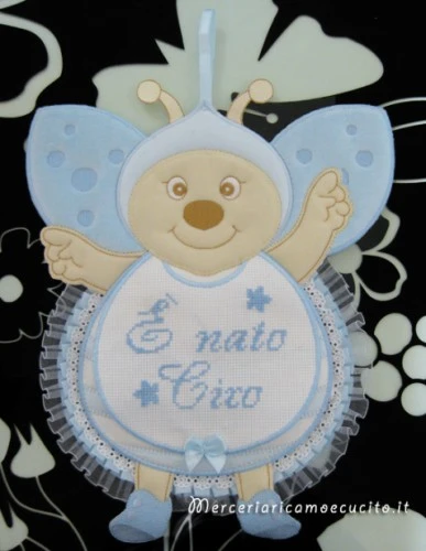 Fiocco nascita coccinella celeste “E’ nato Ciro”