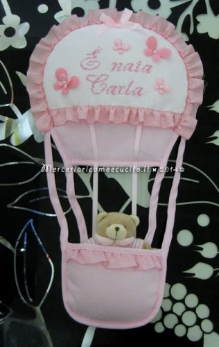 Fiocco nascita mongolfiera rosa “E’ nata Carla”