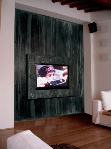 Parete in cartongesso per camino: foto parete in cartongesso con ... Opera in cartongesso parete tv