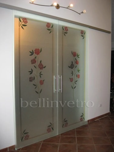 Porta in vetro satinato inciso/scavato con murano : (corleone) Vetro satinato colorato